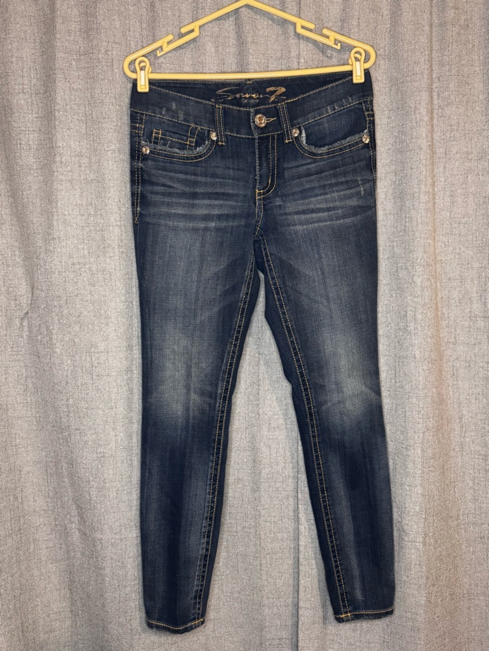 Seven7 Dark Blue Skinny Jeans with Embellished Back Pockets - Picture 4 of 12